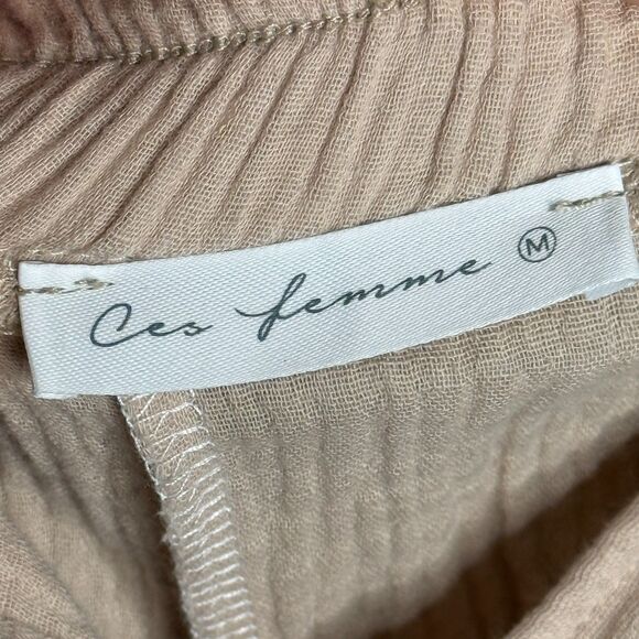 Ces Femme Womens Gauze Shortalls Romper Medium Beige Minimalist Summer Brunch - Picture 3 of 9